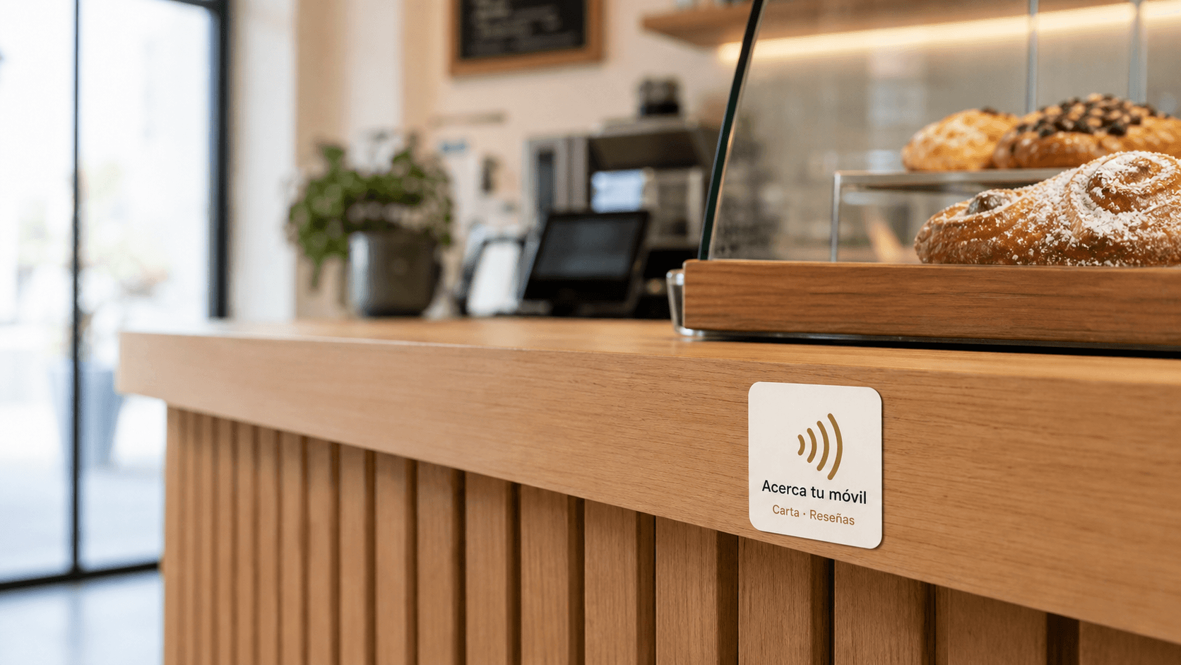 Pegatina de Local Digital en mostrador de comercio